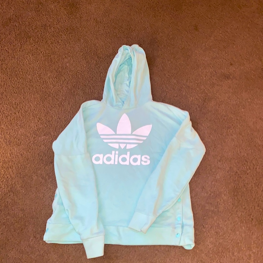 Adidas hoodie. Teal with white logo. Youth XL.